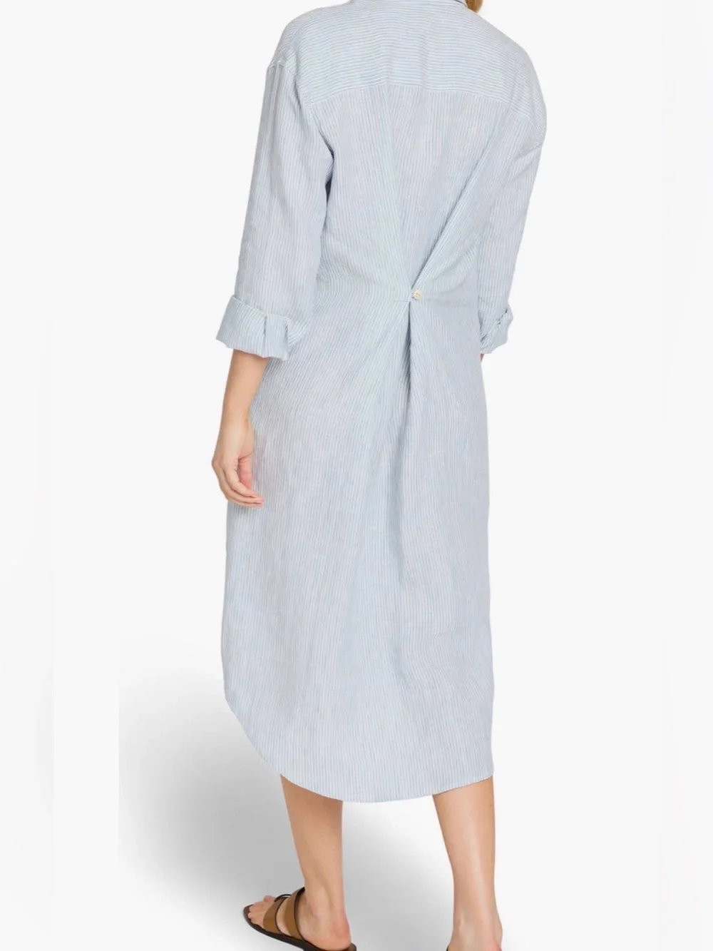 Faherty Laguna Linen Stripe Maxi Shirt Dress in Golden Sun Stripe, size small - Picture 2 of 7